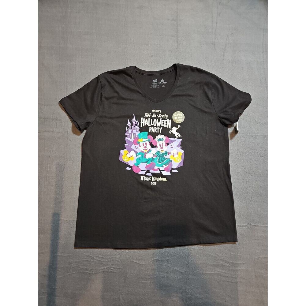 Disney Parks Mickey's Not-So-Scary Halloween Party 2015 V-Neck Shirt XL Glows